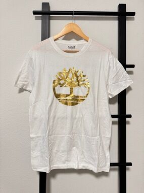 Timberland Men White T-Shirt with Gold Tree Logo
